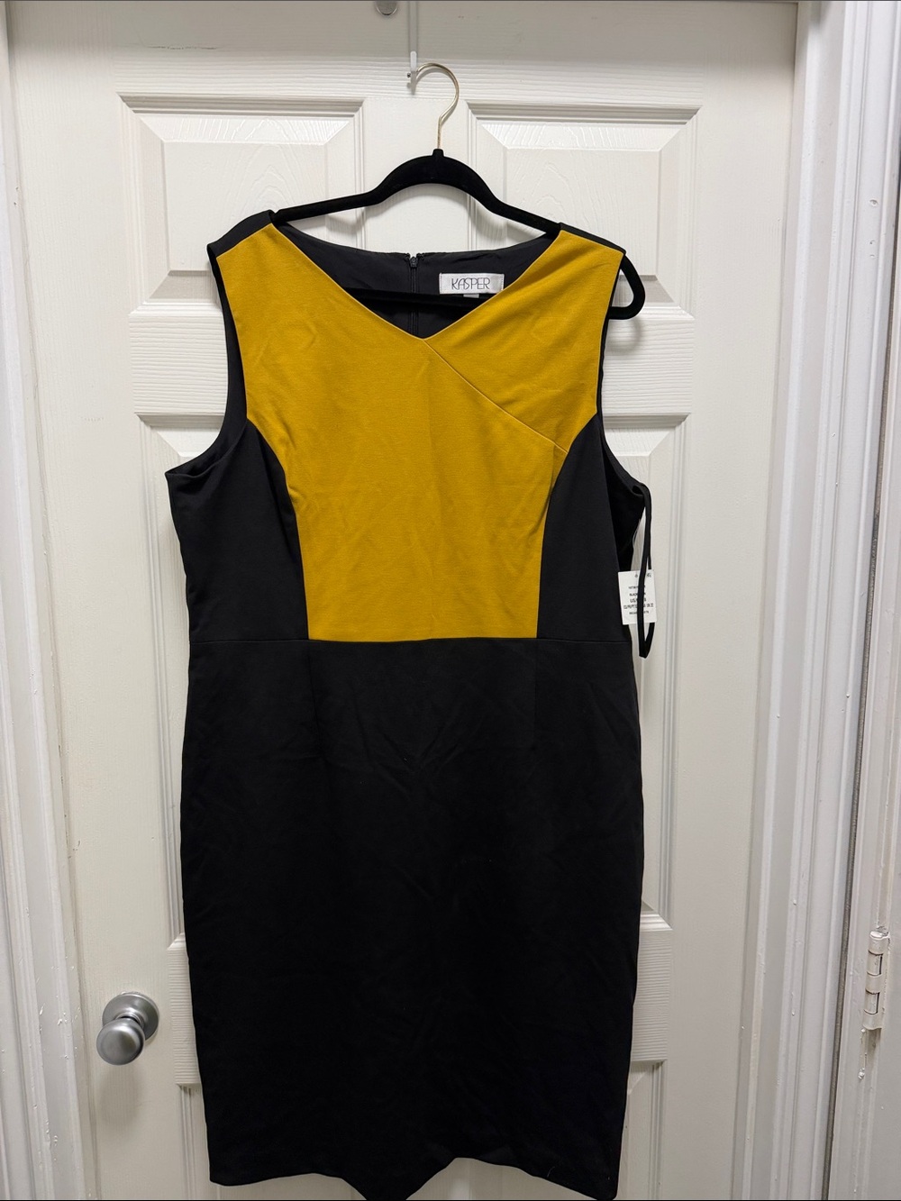 Kasper Black and Mustard Colorblock Midi Dress
